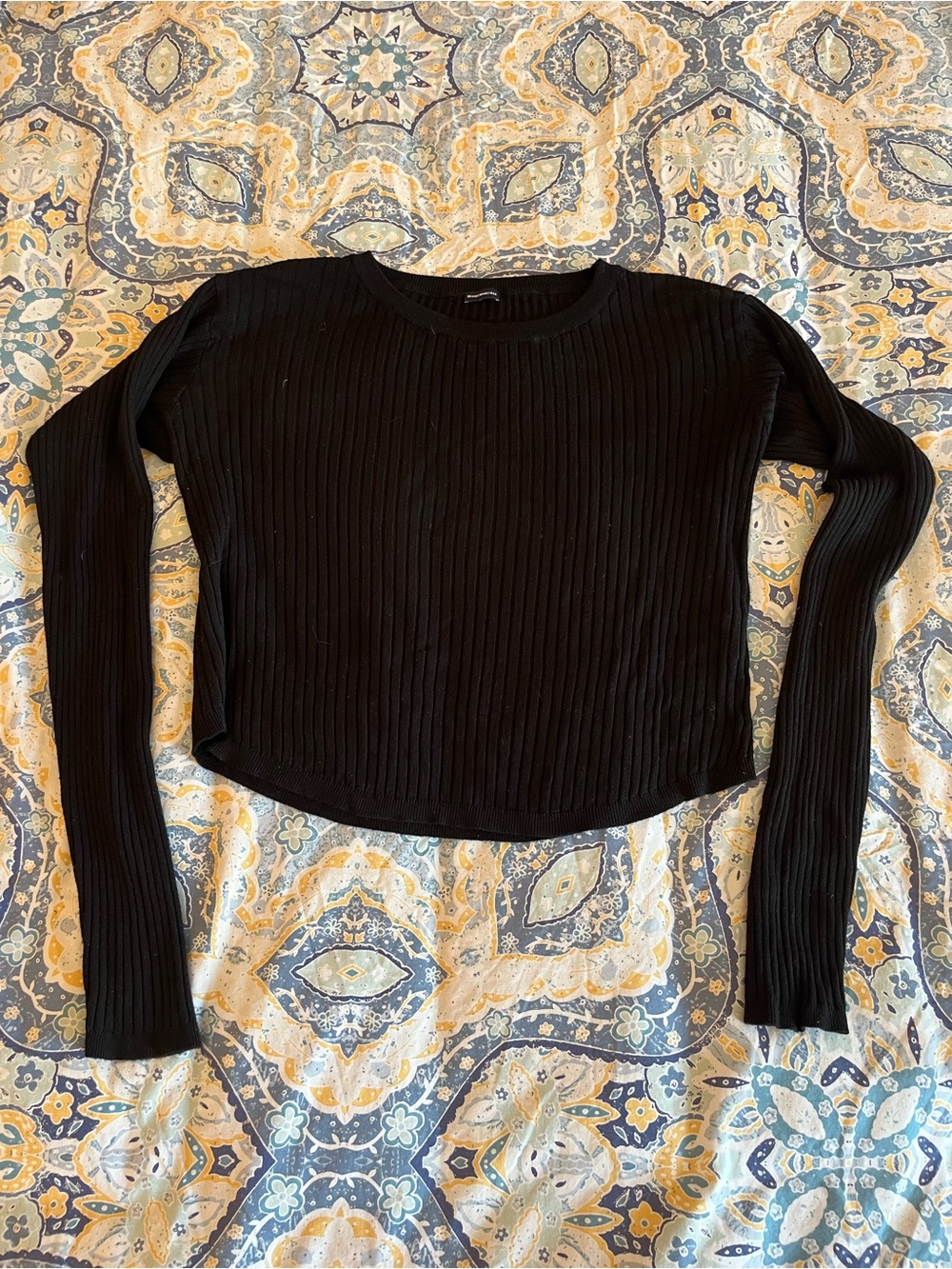Brandy Melville Black Ribbed Long-Sleeve Crop Top
